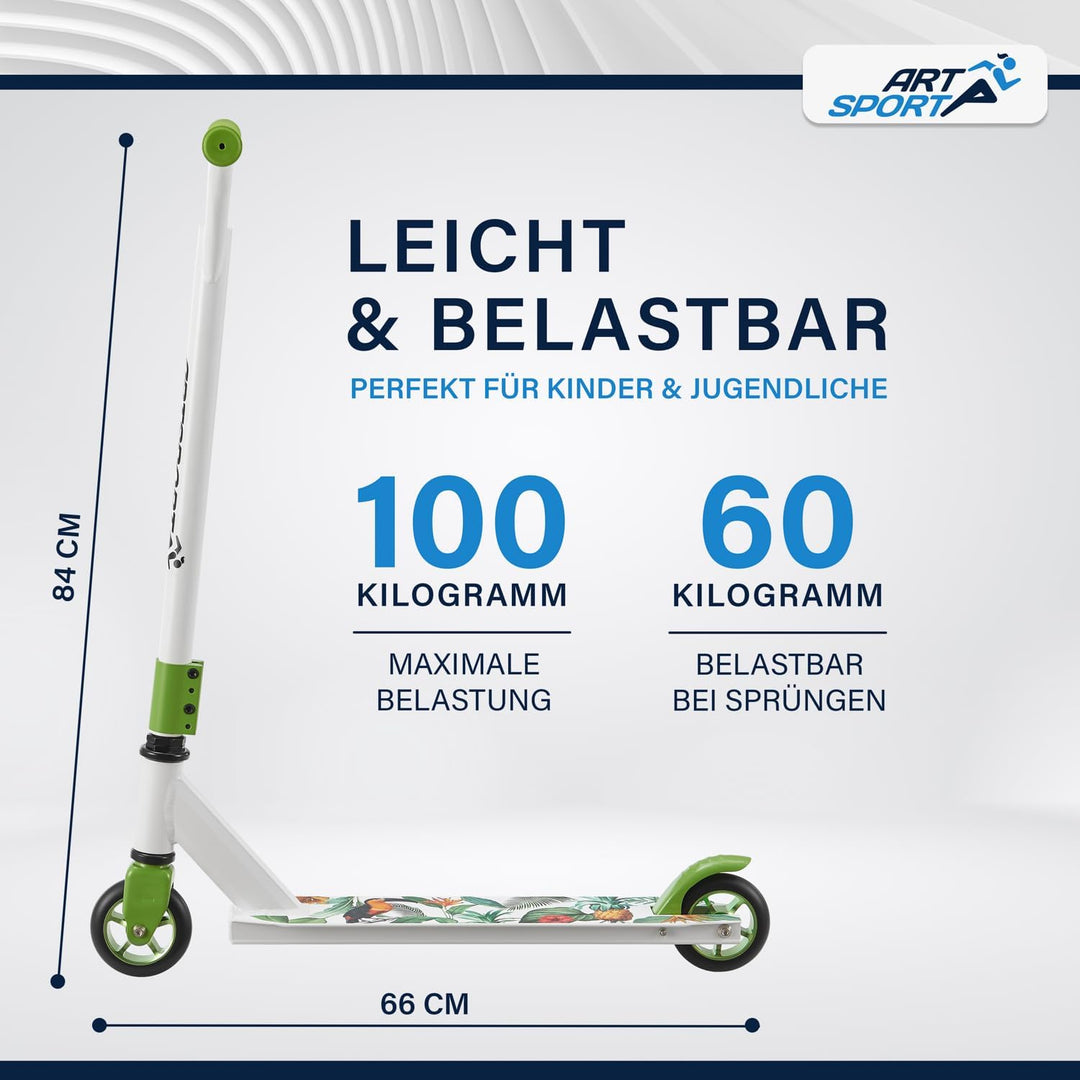 ArtSport Stunt Scooter mit 360° Lenkung, ABEC 9 Kugellager, 100 mm PU Räder & Griptape, Funscooter f