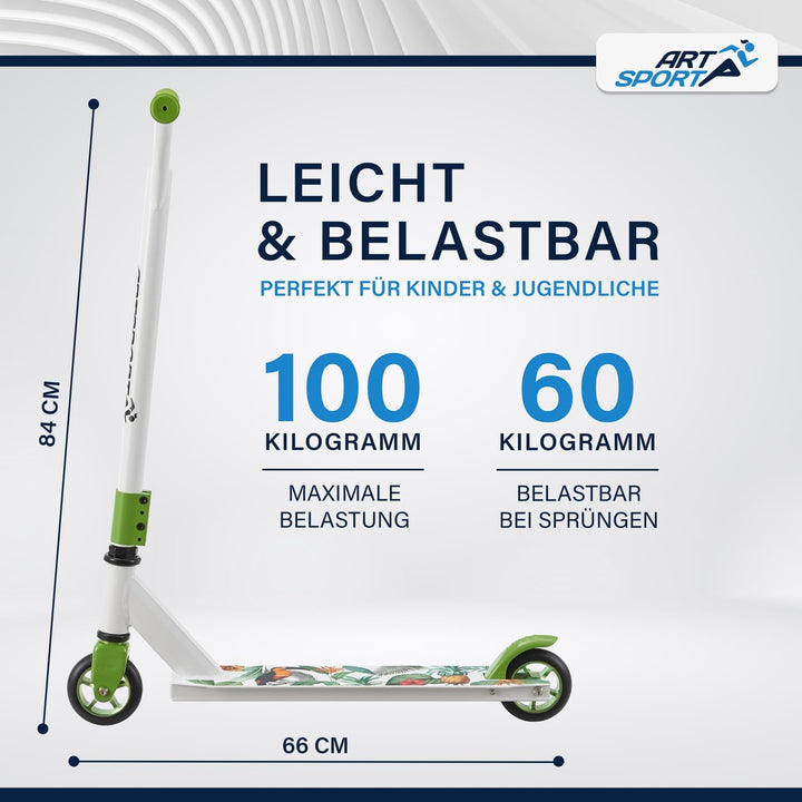 ArtSport Stunt Scooter mit 360° Lenkung, ABEC 9 Kugellager, 100 mm PU Räder & Griptape, Funscooter f