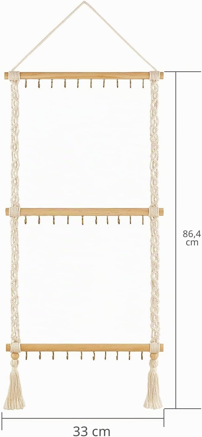 Dahey Hängender Schmuck-Organizer, Makramee-Halskettenhalter mit 30 Haken, Wandmontage, Schmuckaufhä