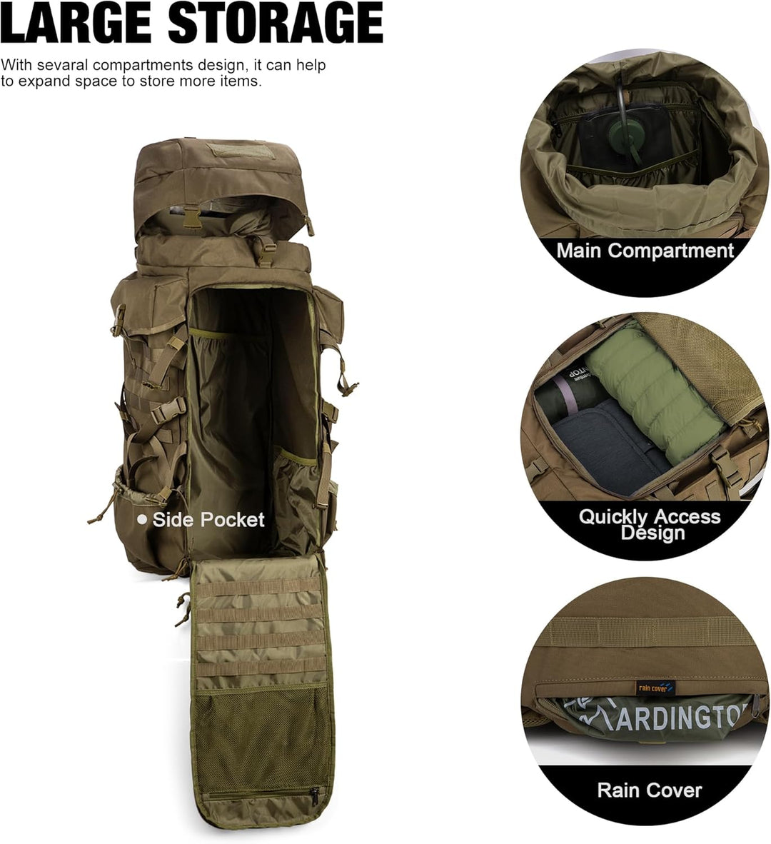 Mardingtop 70L Militär Rucksack Trekkingrucksack mit Regenschutz Wanderrucksack im Freien Grosse Kap