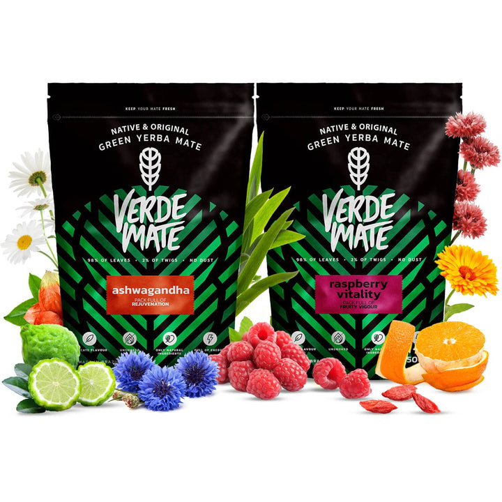 Mate Tee Verde Mate Set Ashwagandha Raspberry Früchte 1kg - Brasilien Yerba Mate - Luftgetrocknet, S