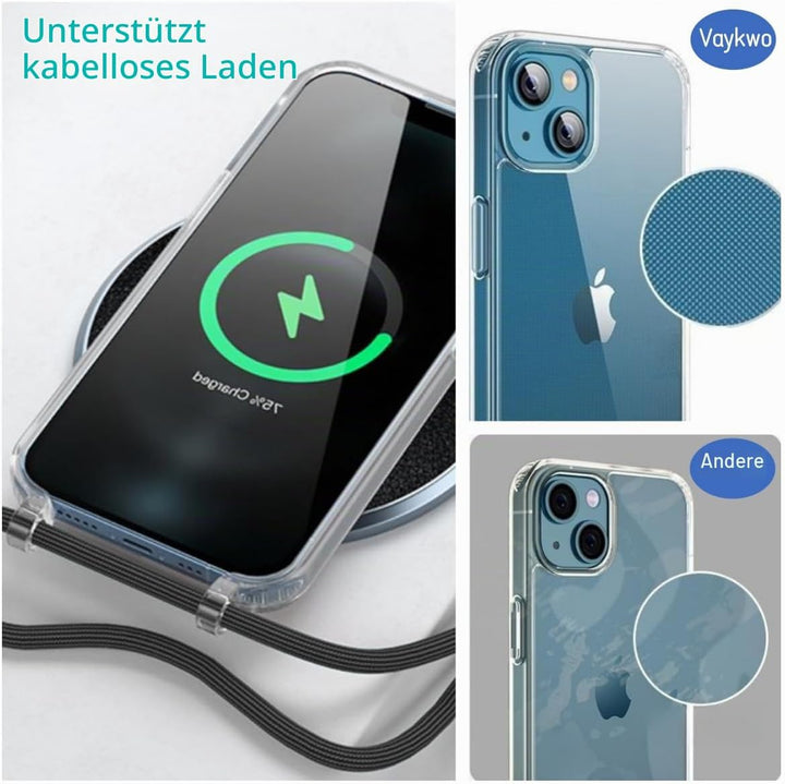 Handykette mit Band für Apple iPhone 14 Hülle und iPhone 13 Hülle - Necklace Handyhülle - Transparen