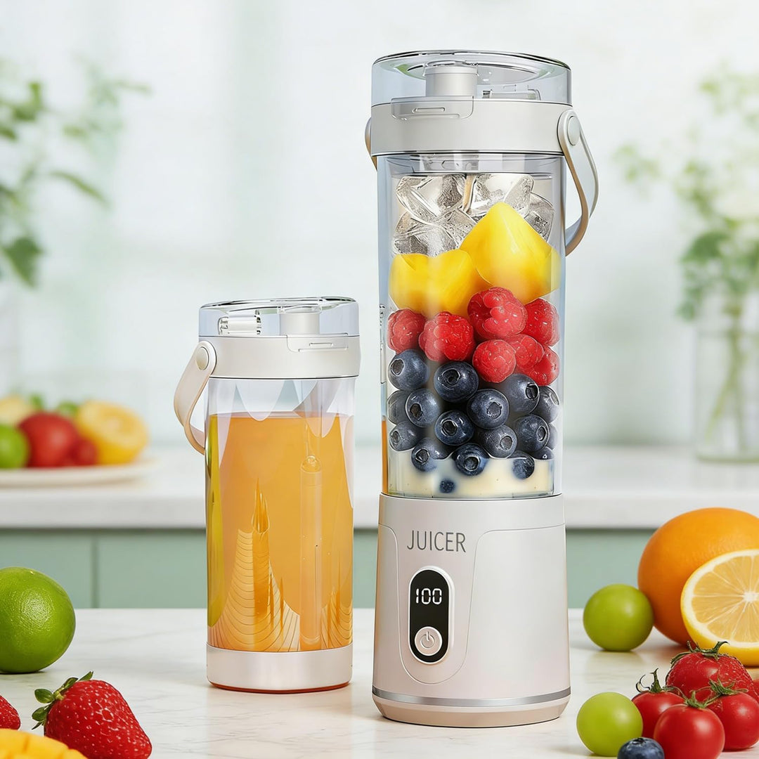 600ml Tragbarer Mixer Smoothie Maker to Go, Mini Standmixer mit 12 Klingen, USB-Aufladung, Kabellos