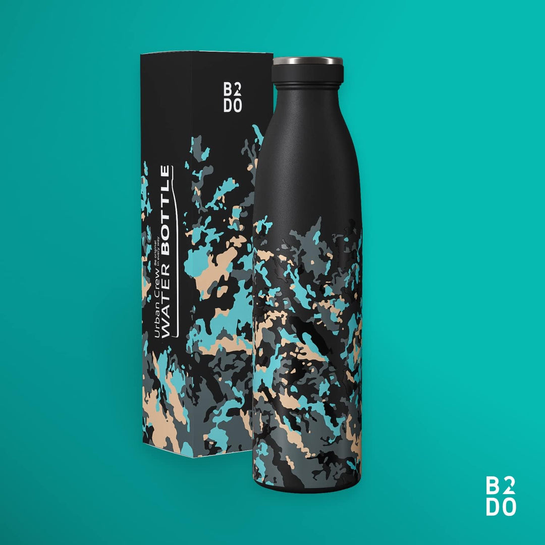 Trinkflasche Edelstahl 750ml Schwarz Grün | Wiederverwendbare Vakuum Metall Thermoskanne Wasserflasc
