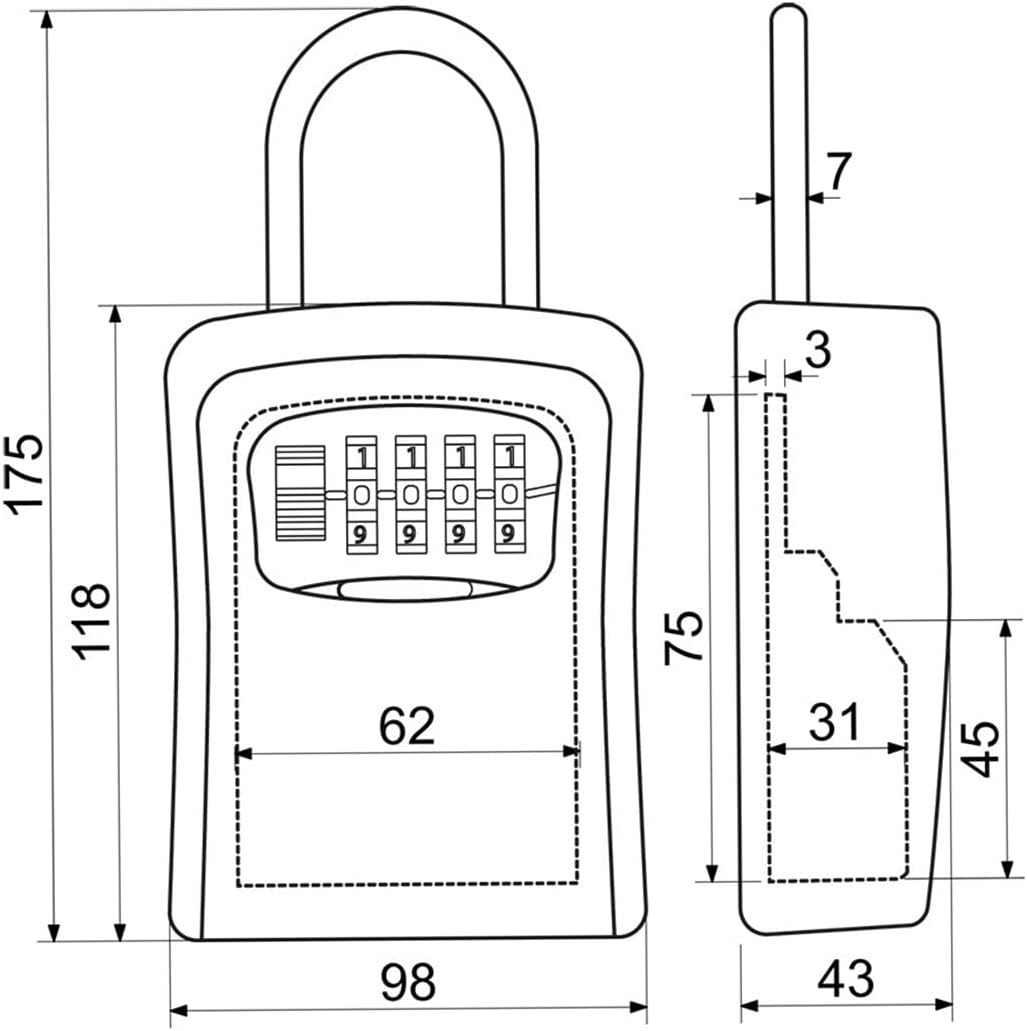 FELGNER Sicherheitsbox KB.G7 Schlüsselbox mit Bügel/Vorhängeschloss zum Anhängen | Zahlencode und Sc