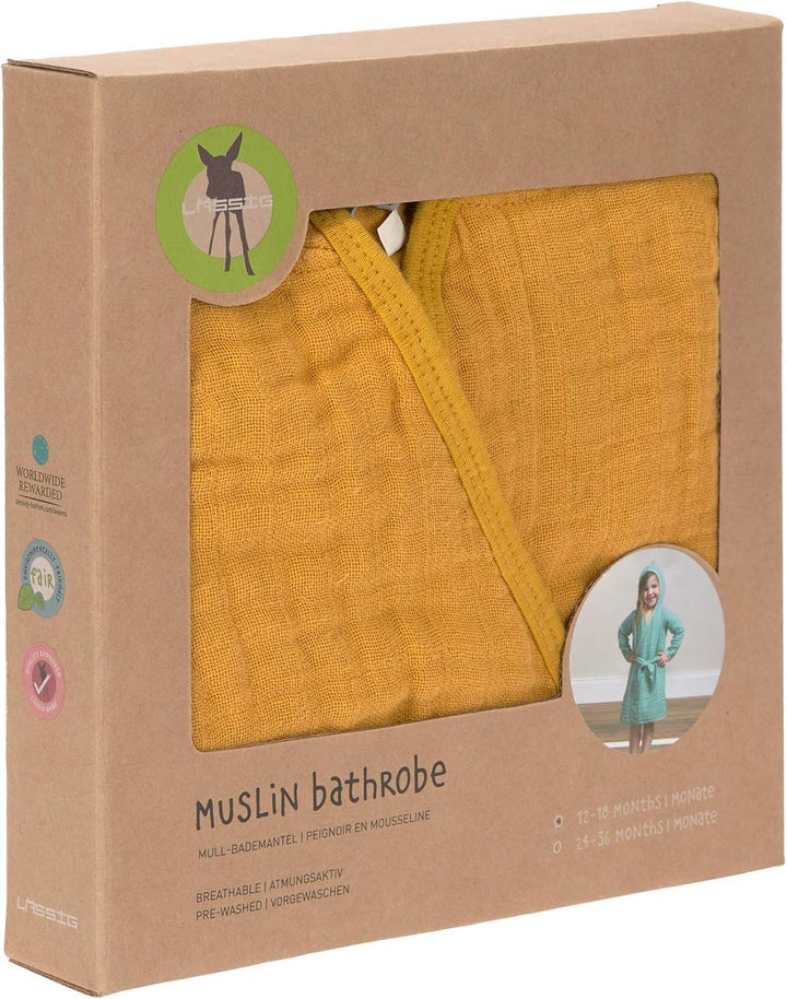 LÄSSIG Kinder Bademantel Baumwolle/Muslin Bathrobe 12-18 Monate mustard, 12-18 Monate mustard