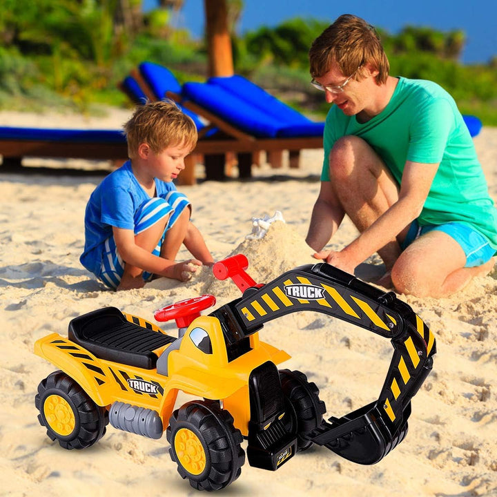 FANTASK Sitzbagger mit eingebautem Ablagefach, Kinderbagger mit Horn, Sandbagger, Rutscher Bagger, S