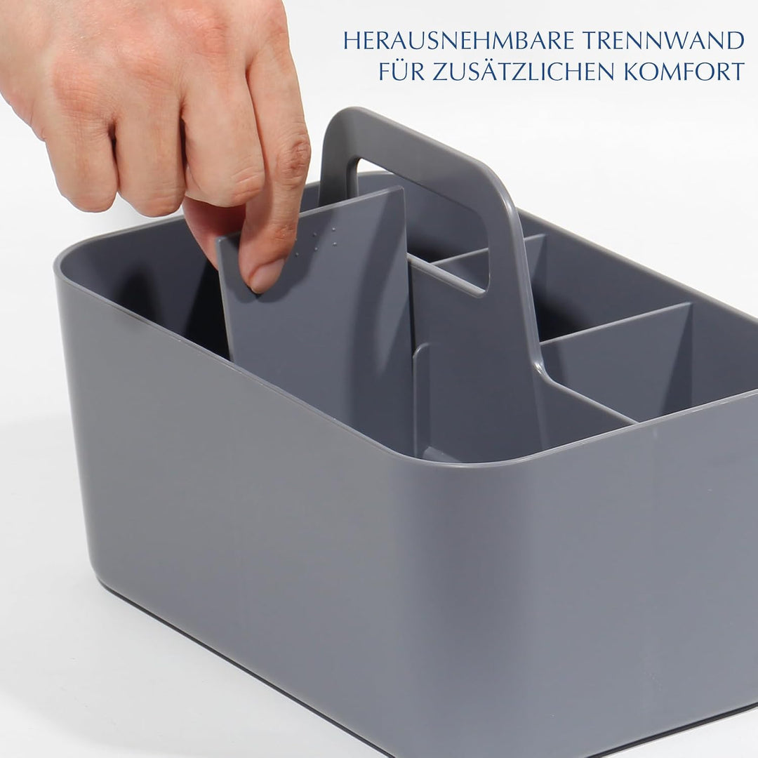 SYLANDO Korb Organizer mit Griff, 24x15x11 cm, Kunststoffkorb, Reinigungskorb, Bastelkorb, Schreibti