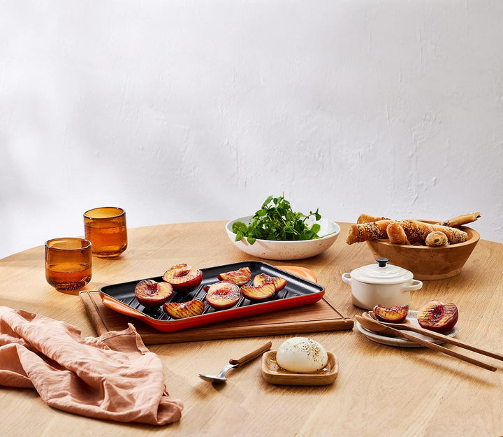 LE CREUSET Rechteckige Grillplatte aus Gusseisen, Für alle Herdarten inkl. Induktion geeignet, Schwa