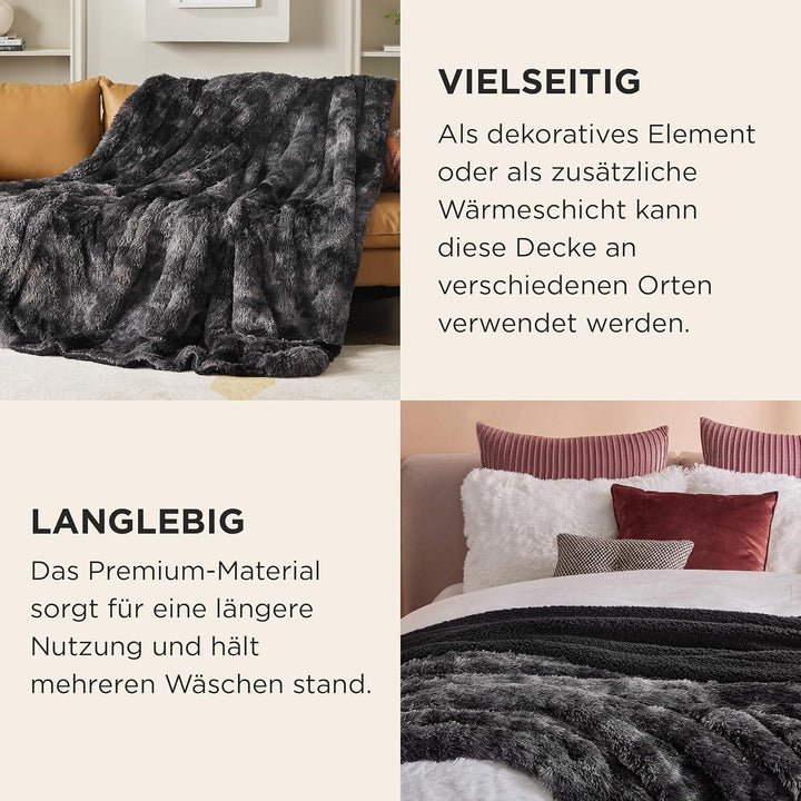 BEDSURE Kuscheldecke Flauschig Decke, Schwarz Sofadecke Warm Sherpa Decke, Felldecke Dicke Decken Co