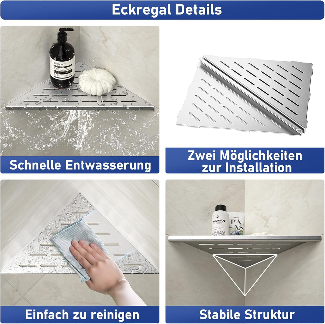 Eck Duschregal, Edelstahl 304 Badezimmerregal aus Stahl für geflieste Wände, Einbauregal für die Bad