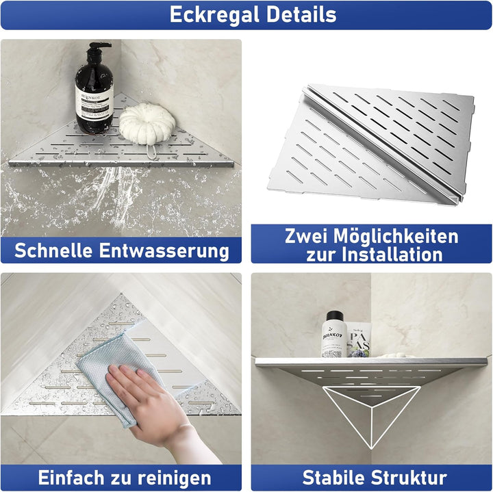 Eck Duschregal, Edelstahl 304 Badezimmerregal aus Stahl für geflieste Wände, Einbauregal für die Bad