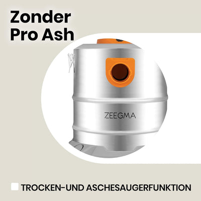 Zeegma ZONDER PRO ASH Trockensauger für Asche und Schutt, Industriestaubsauger 1600W, Edelstahlbehäl