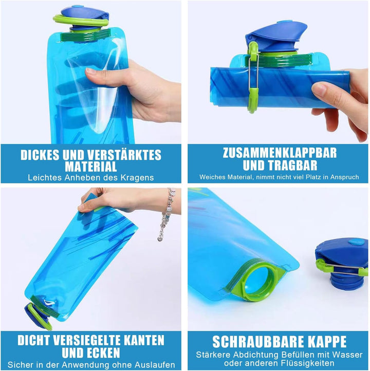 Faltbare Trinkflasche,700ML Flexible Zusammenklappbare Wasserflaschen, Wiederverwendbare Wasser-Flas