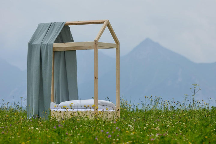 KraftKids Bettbaldachin Stoffhimmel für Bett, Leseecke, Spielecke und Kuschelhöhle, Musselin Mint au