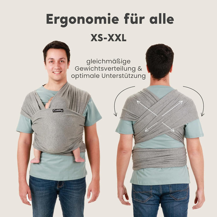 Cuddlebug Tragetuch Baby Neugeborene, Elastisch, 3-16 kg, Grau | Atmungsaktiver Stoff, Freihändiges