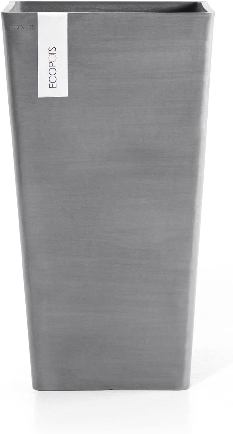 ECOPOTS Blumentopf Rotterdam Grau - 30 x 30 cm, 56 cm hoch - quadratisch gross - Pflanzentopf aus Re
