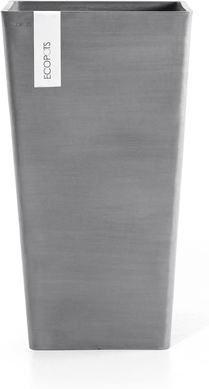 ECOPOTS Blumentopf Rotterdam Grau - 30 x 30 cm, 56 cm hoch - quadratisch gross - Pflanzentopf aus Re