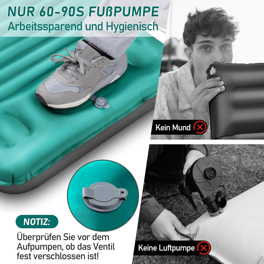 JEMULICE Isomatte Selbstaufblasend, 12CM Hoch Luftmatratze Camping Kleines Packmass, Aufblasbare Mat
