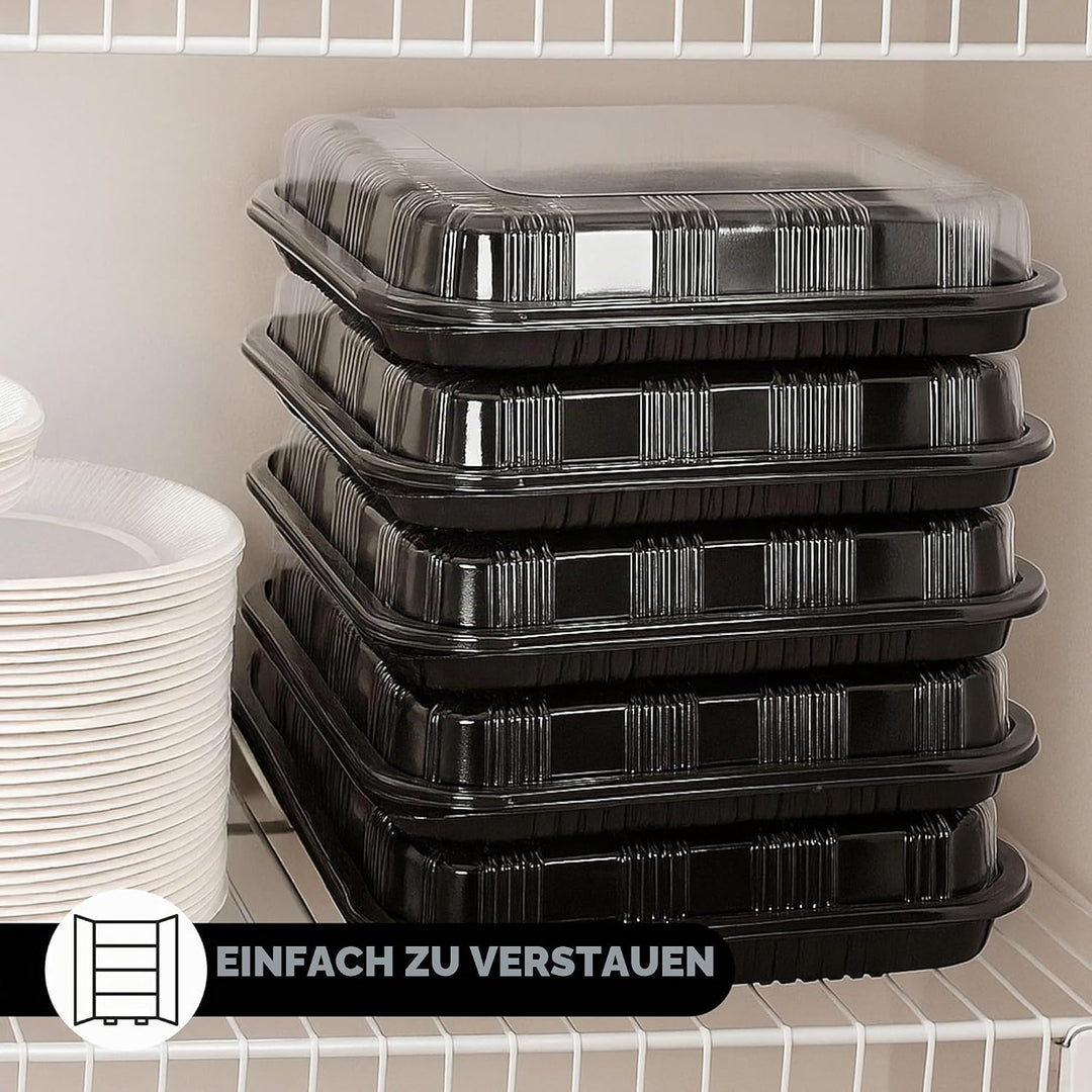 ebake Mehrweg Servierplatte mit Deckel (10 Stk. à 33 x 24 cm) - Meal Prep Boxen/Buffet Platten für P