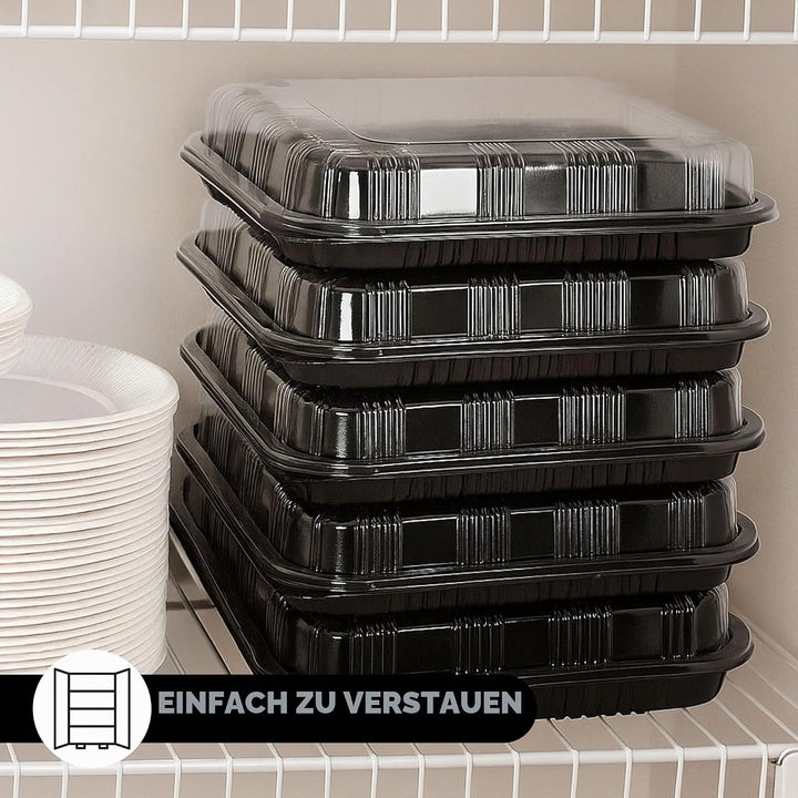 ebake Mehrweg Servierplatte mit Deckel (10 Stk. à 33 x 24 cm) - Meal Prep Boxen/Buffet Platten für P