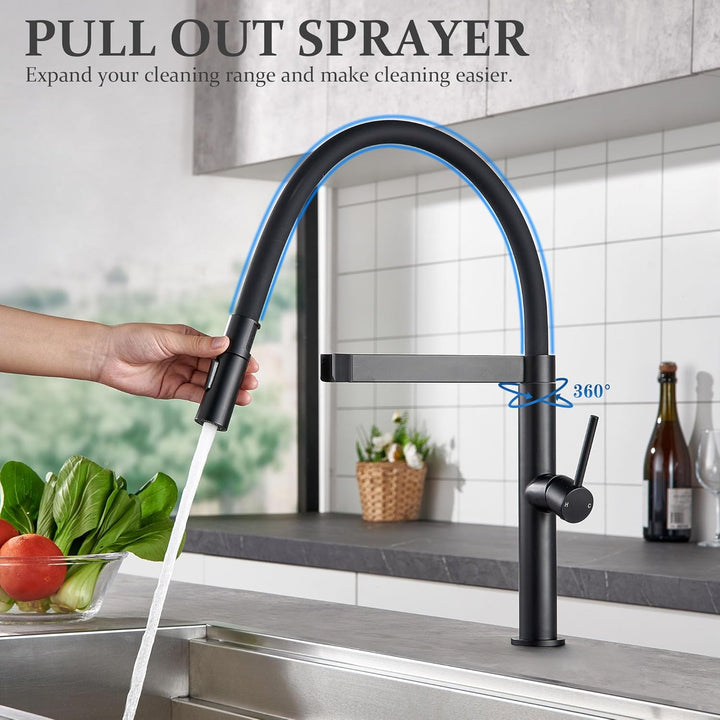 Tohlar Wasserhahn Küche Schwarz, Hochdruck Küchenarmatur mit Herausziehbarer Brause, Einhebel Küchen