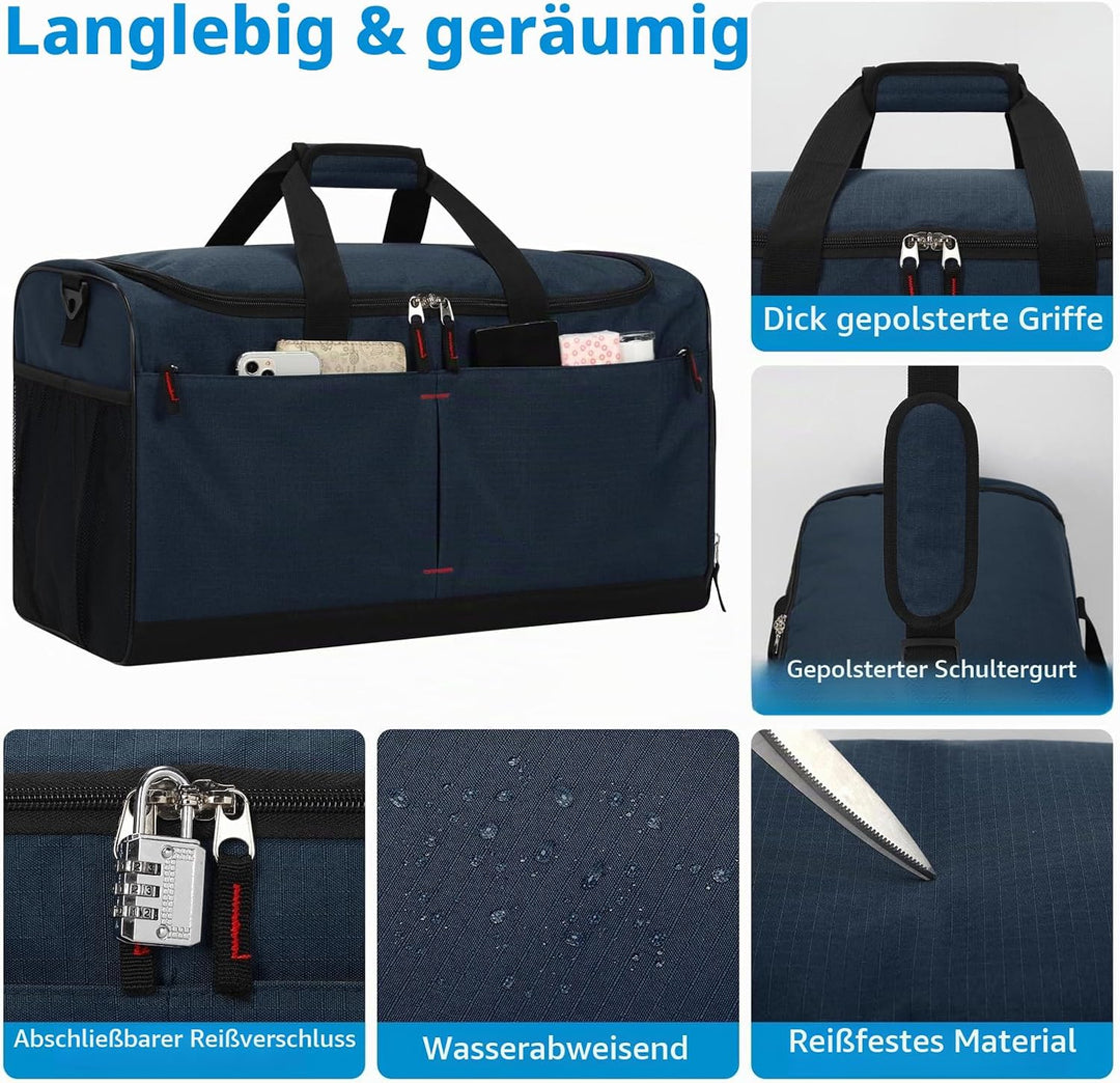 55L Sporttasche &amp; Reisetasche für Herren Gross - mit Schuhfach &amp; Nassfach - Trainingstasche, Tasche