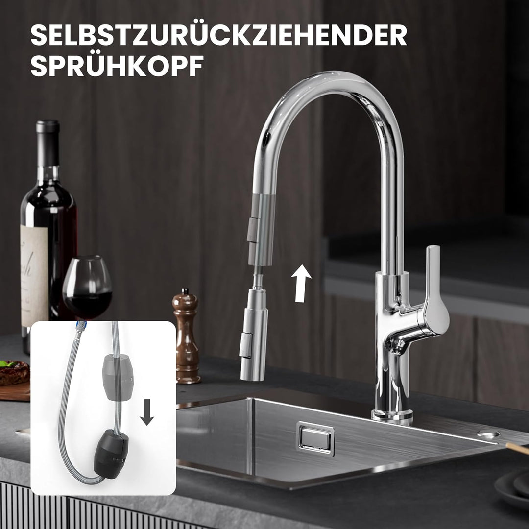 CECIPA Wasserhahn Küche Ausziehbar, Zinklegierung Küchenarmatur mit Brause Zwei Wasserstrahlarten, H
