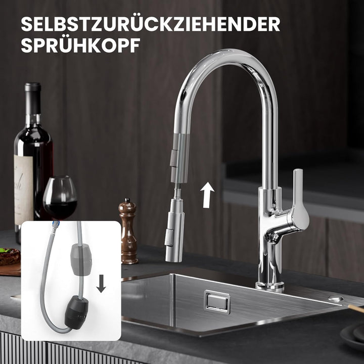 CECIPA Wasserhahn Küche Ausziehbar, Zinklegierung Küchenarmatur mit Brause Zwei Wasserstrahlarten, H