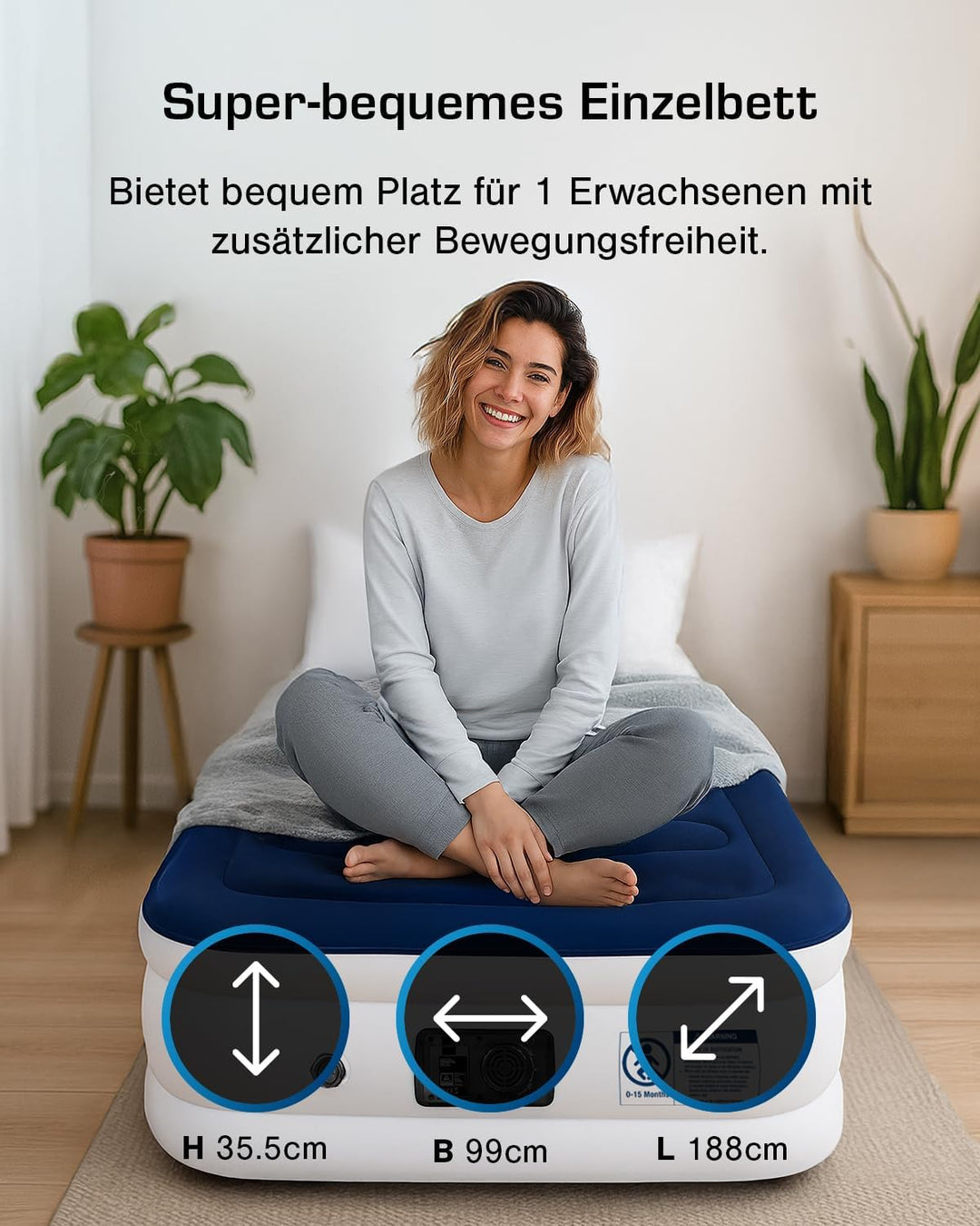 Active Era Luxus Einzel Luftbett – selbstaufblasendes, erhöhtes Einzelbett – Gästebett mit eingebaut