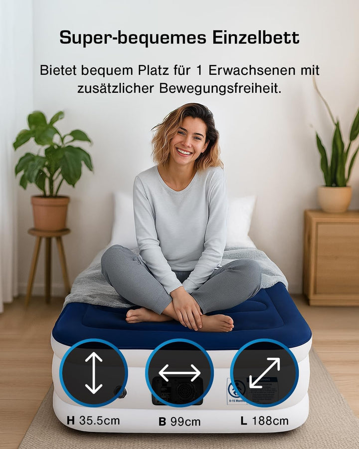 Active Era Luxus Einzel Luftbett – selbstaufblasendes, erhöhtes Einzelbett – Gästebett mit eingebaut