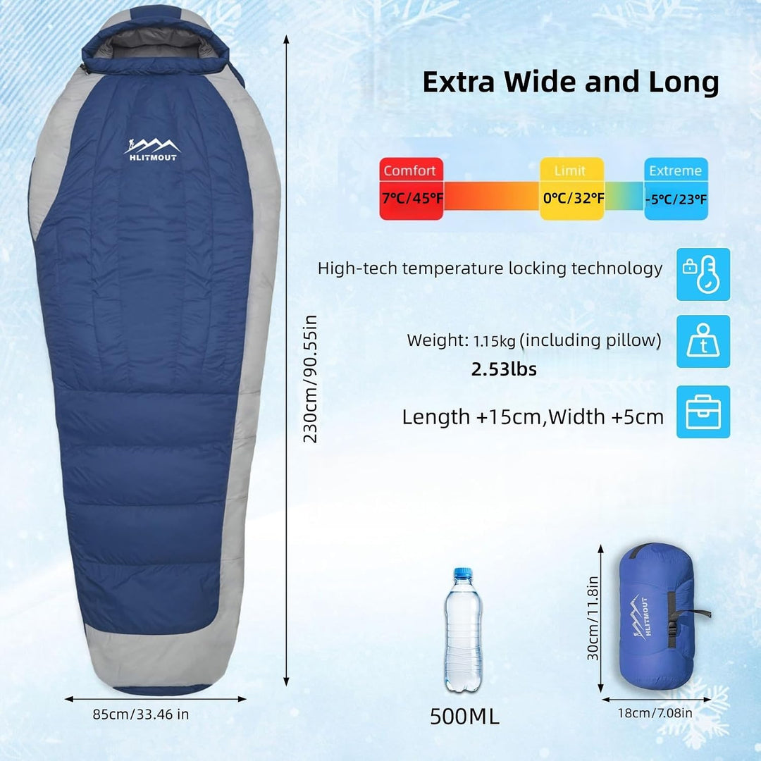 Ultraleicht Daunenschlafsack mit Kissen, Kleiner Leichter Sommer Schlafsack 680FP für Erwachsene und