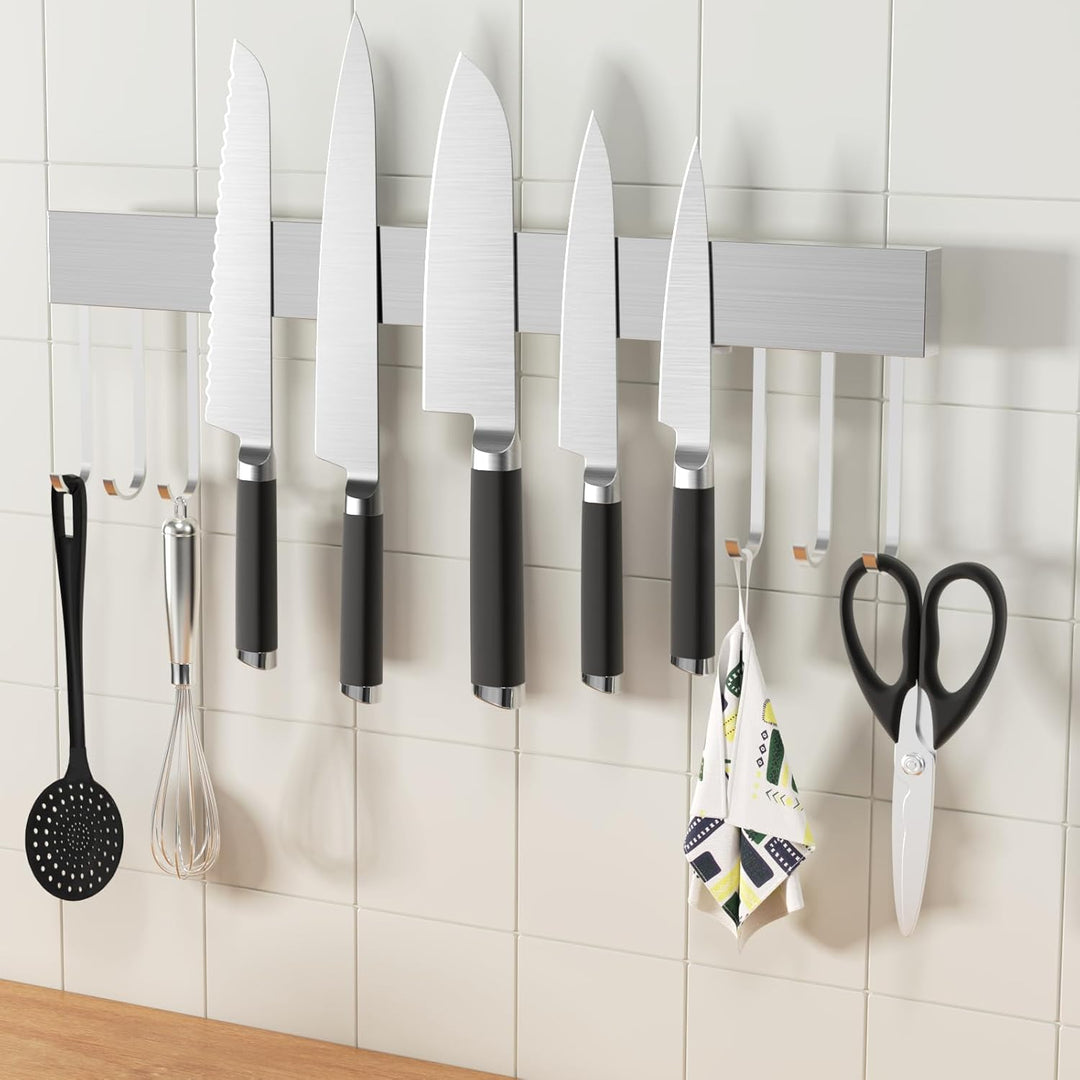 SMART&COOL Magnetleiste Messer mit 6 Haken, 40CM Messerhalter Magnetisch, Magnet Messerhalter aus Ed