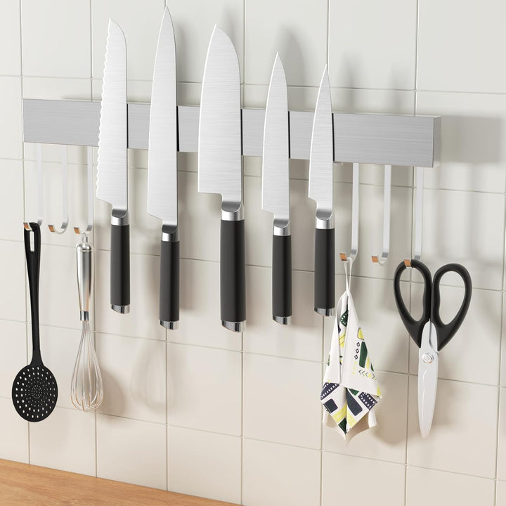 SMART&COOL Magnetleiste Messer mit 6 Haken, 40CM Messerhalter Magnetisch, Magnet Messerhalter aus Ed