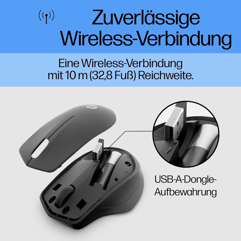 HP 280 Silent Wireless Maus (besonders leises Klicken, lange Akkulaufzeit, Wireless Dongle) schwarz