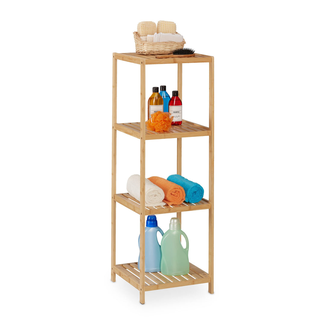 Relaxdays Badregal, Bambus, 4 Ablagen, HxBxT: 116,5x38x39,5 cm, Standregal für Badezimmer & Küche, f