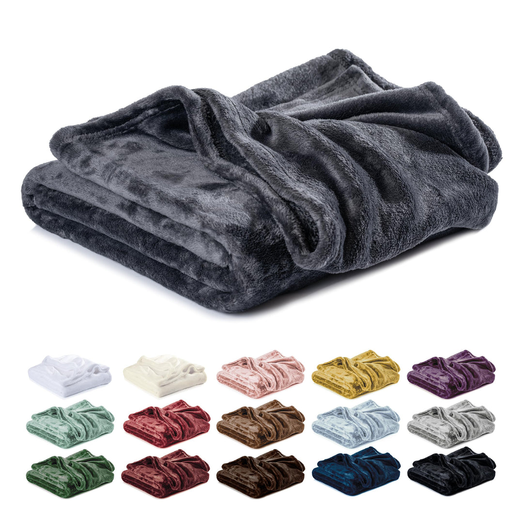 Lavea® Kuscheldecke 130x150 cm - Anthrazit | Mikrofaser – Flauschige Fleecedecke für Sofa und Bett,