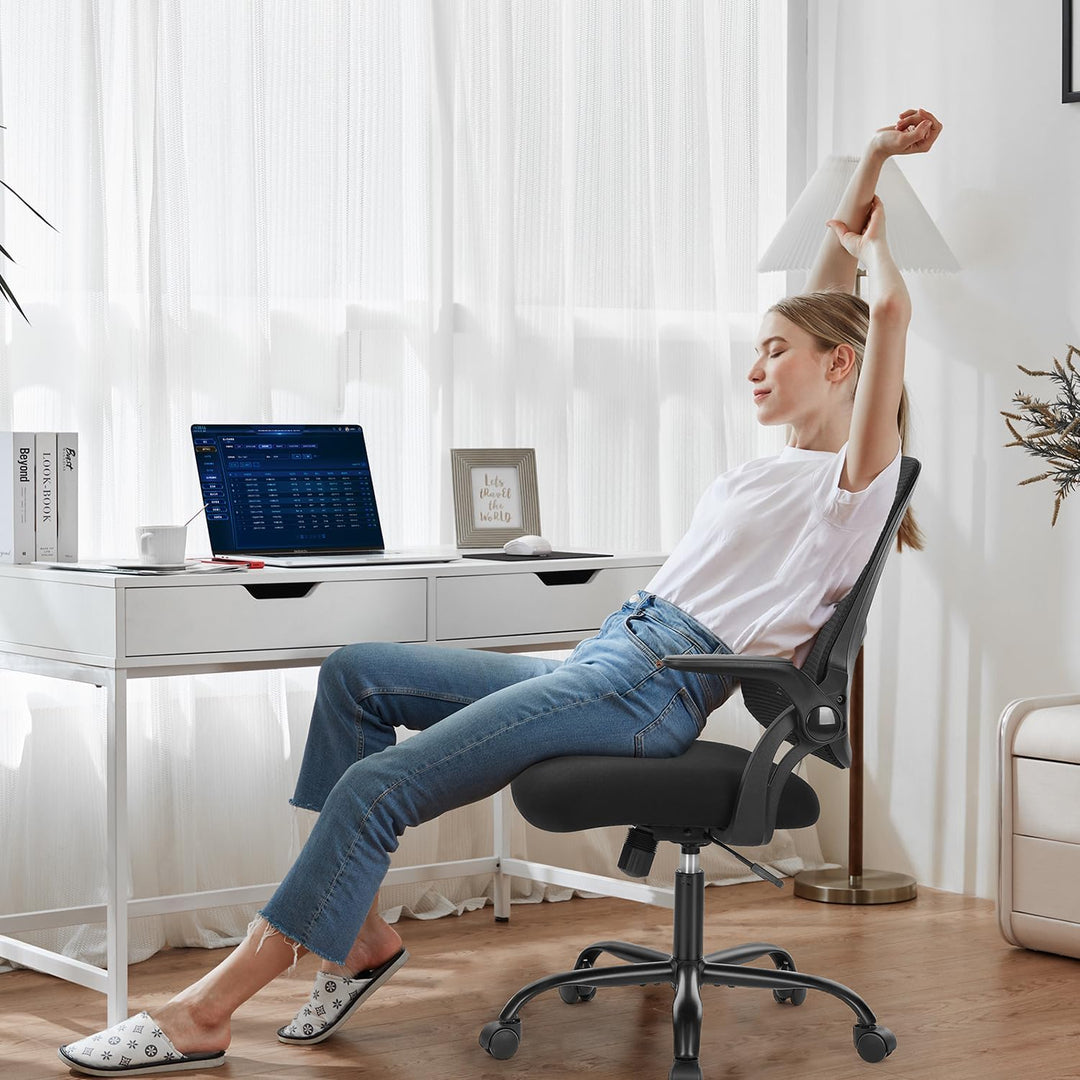 DUMOS Bürostuhl Ergonomisch, Schreibtischstuhl mit Lendenwirbelstütze, Verstellbaren Armlehnen Drehs