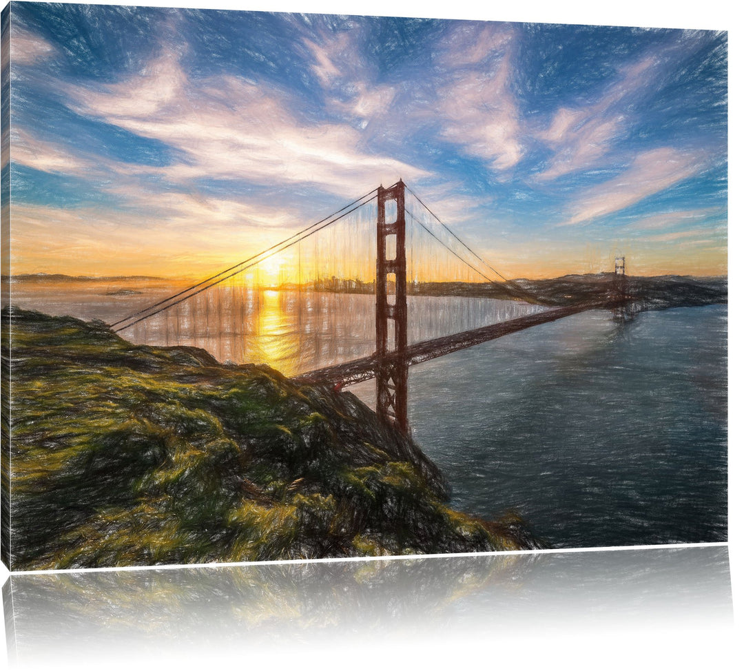 Pixxprint Golden Gate Bridge als Leinwandbild/Grösse: 100x70 cm/Wandbild/Kunstdruck/fertig bespannt,