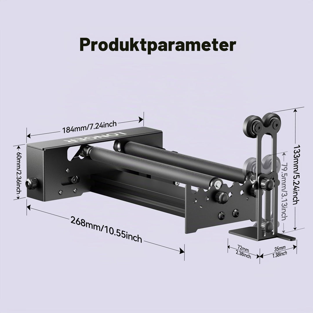 LONGER Rotationsgerät für Laser-Gravur – 360° Drehteller mit Y-Achse &amp; Halterung, zum Gravieren von