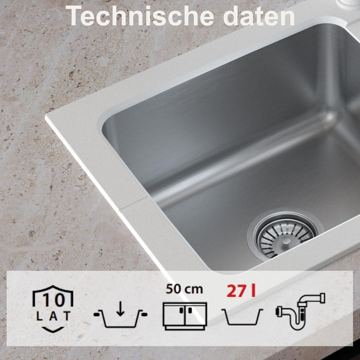 QUADRON | EDWARD Granitspüle mit einem Becken | Spülbeckenstöpsel und Abfluss im Lieferumfang enthal