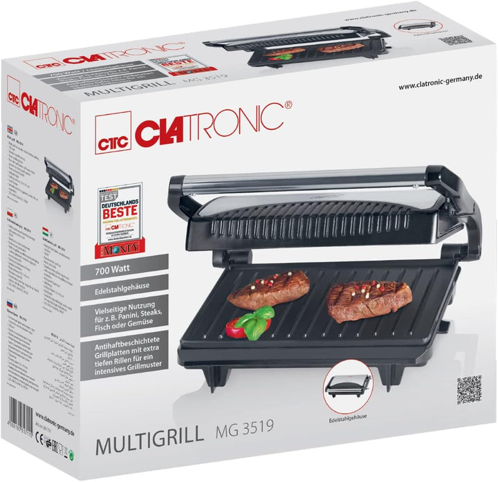 Clatronic® Kontaktgrill | beidseitiges fettfreies Grillen | 700W | antihaftbeschichtete Grillplatten