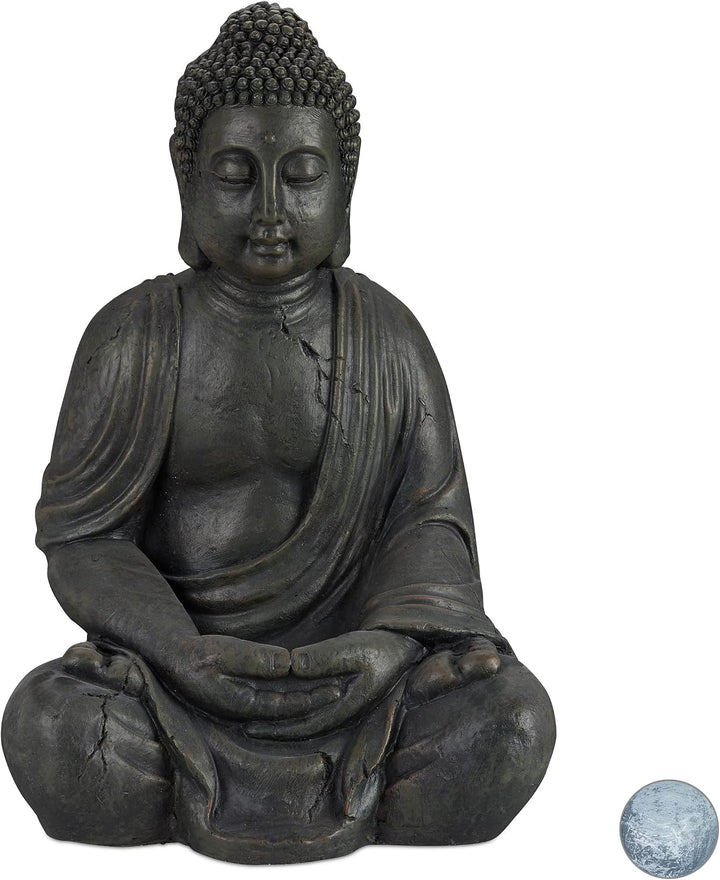 Relaxdays Buddha Figur sitzend, XL 70 cm &amp; XL Buddha Figur sitzend, 50 cm hoch, Feng Shui, Outdoor,
