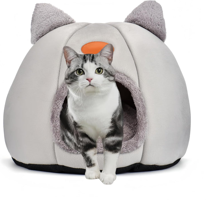Katzenbett grosse Katzenhöhle Katzenhaus Indoor mit abnehmbarem Katzenkissen,Katzen Bettchen waschba