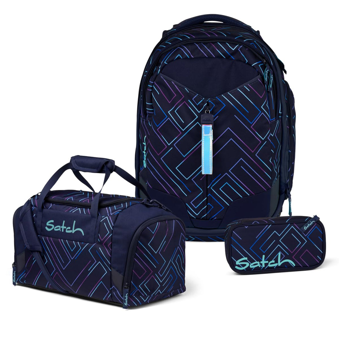 Satch Match Schulrucksack Set 3tlg. (Purple Laser) inkl. Schlamperbox und Sporttasche, Purple Laser
