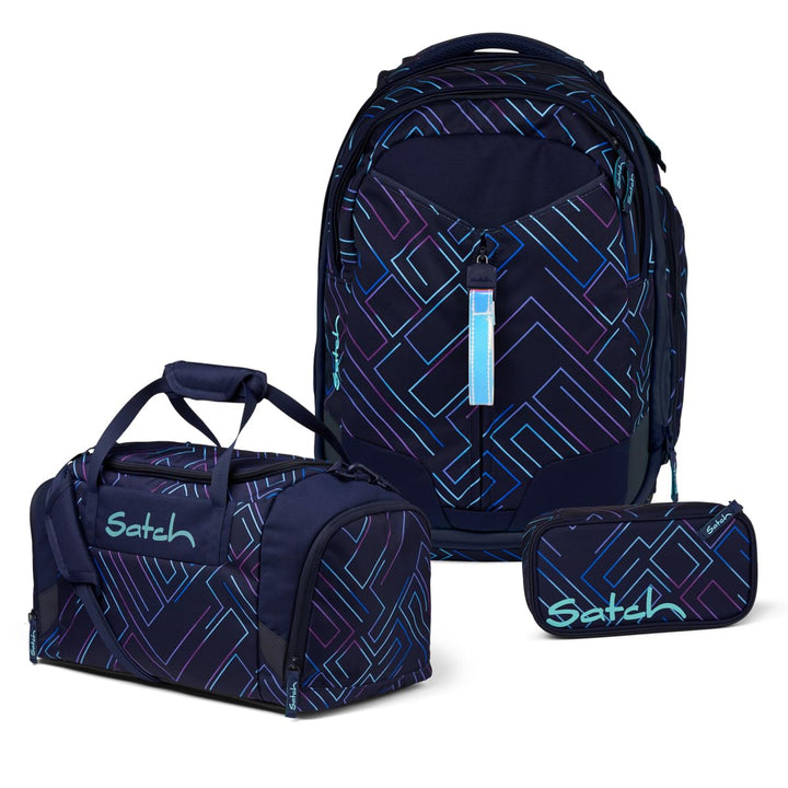 Satch Match Schulrucksack Set 3tlg. (Purple Laser) inkl. Schlamperbox und Sporttasche, Purple Laser