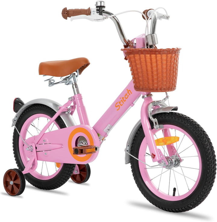 STITCH Retro 12/14/16/18 Zoll Kinderfahrrad für 2-8 jährige Mädchen, Kinderfahrrad mit Frontkorb & S