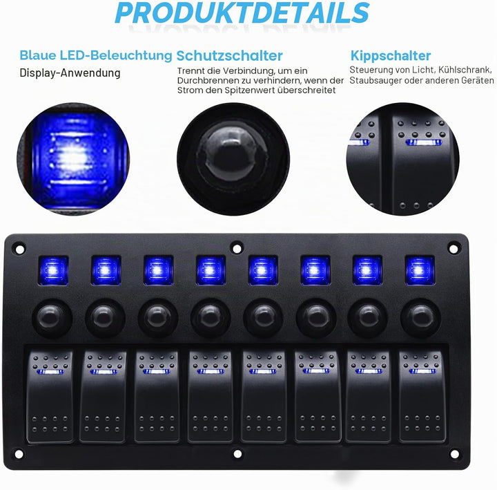 Geloo 8 Gang Marine Schalter Panel Wasserdichte Toggle Rocker Switch Panel 12V /24V Leistungsschalte