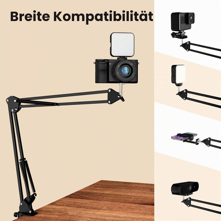 Overhead Stativ Handy mit Licht,Winkel einstellbar Handy Stativ mit Licht 3 Lichtfarben Einstellbare
