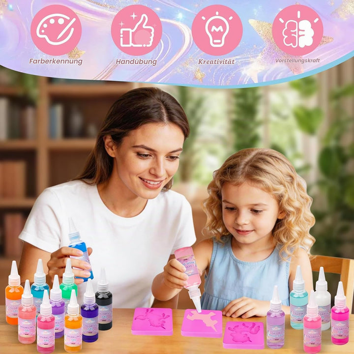Tibimon Einhorn Magic Water Elf, DIY 3D Magisches Wasser Gel Spielzeug, 20 Magischem Gel und 16 Form